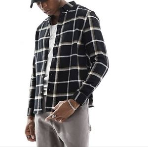 NEW ASOS Black Longsleeve Check Flannel Button Up 2XL